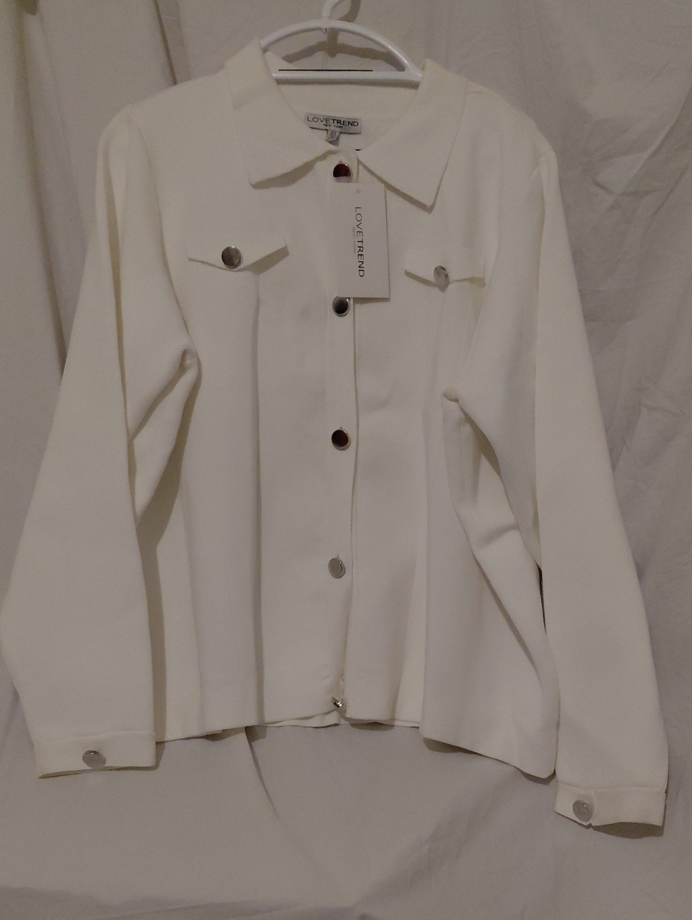 Lovetrend White Button-Front Knit Jean-Jacket 52%rayon48%polyester